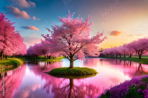 Pink tree and pink water 