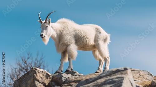 A photograph of an animal in front of a clear blue sky