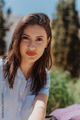 Portrait of brunette businesswoman smiling