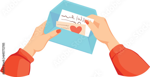 Open envelope with love letter in human hands