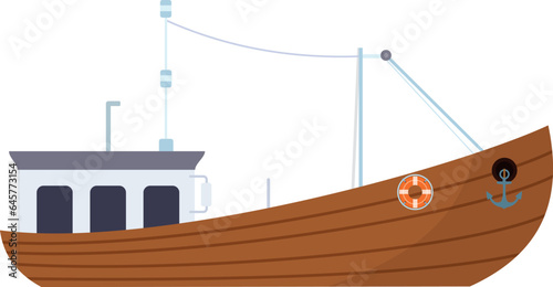 Fishing boat. Retro ship vessel color icon