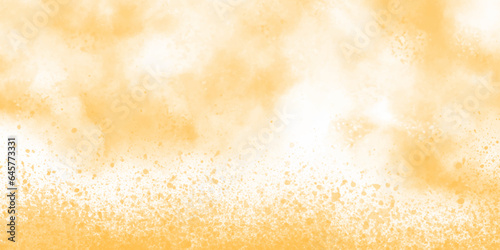 Ink Wedding Horisontal Backdrop. Abstract Ink Art. Yellow, Nude Smears on Canvas. Floral Marble Texture. Shine Pastel Artistic Mud Watercolor. Beige Glossy Blobs and Spots Background