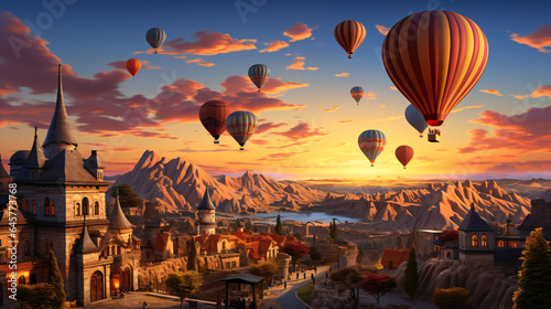 Evening Soars: Mountains and Hot Air Balloons