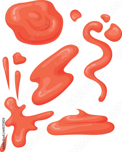 Ketchup stains set. Red tomato sauce splash