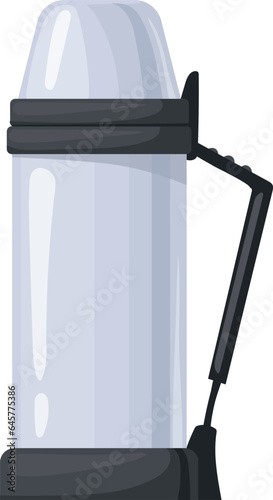 Chrome thermos cartoon icon. Travel bottle flask