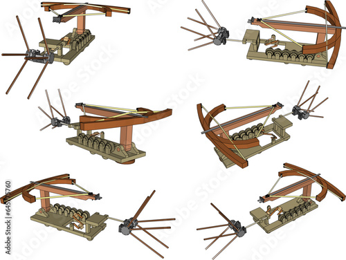 Vector illustration sketch of giant crossbow traditional ethnic weapon design