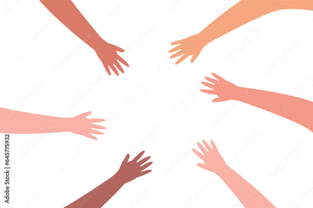 Hand circle. Diverse human palms together. Friendship concept