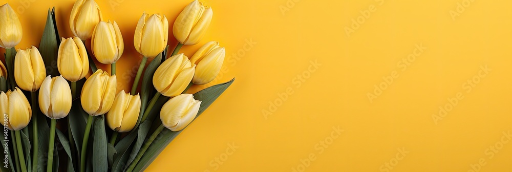 bouquet of yellow tulips - obrazy, fototapety, plakaty 