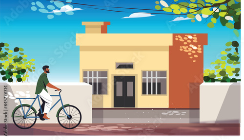 village man bicycle illustration