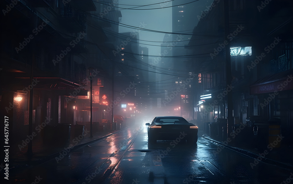 Obraz premium Foggy city street, Generative AI, Generative AI