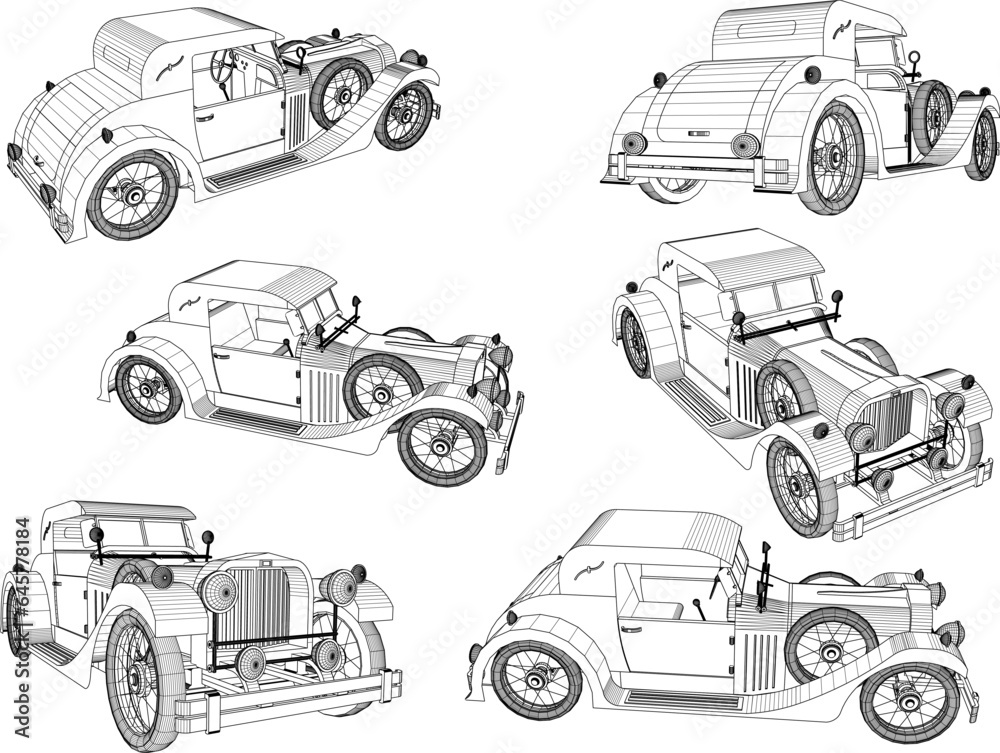 Vector illustration sketch of luxury vintage classic old car design
