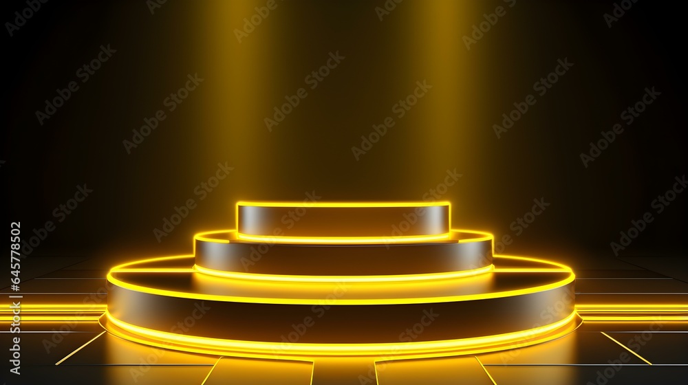 Technological Studio Background with Neon Panels in light yellow Colors. Futuristic Podium for Product Presentation
Technological Studio Background with Neon Panels in light yellow Colors. Futuristic Podium for Product Presentation