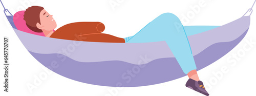 Resting man in hammock. Sleeping guy in fabric swing