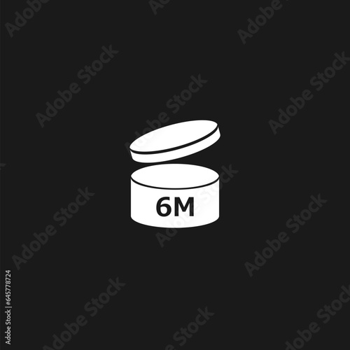 6 month black fill icon, period after opening symbol icon isolated on black background 