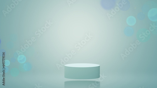 3d background products display podium scene with bogeh effect on geometric platform. 3d render with podium. Stand to show cosmetic products. Stage showcase on pedestal display on green background photo