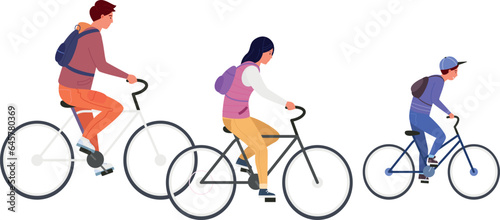 Kids riding bicycles. Happy teenage boys and girls