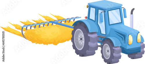 Tractor with hay rake. Cartoon agricultural machine icon