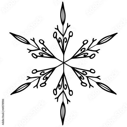 hand drawn doodle snowflake, element on a white background