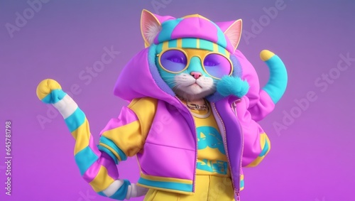 Fashion photography of a cute cat dressed in large hip-hop clothes photography