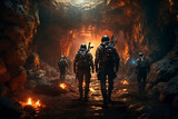 Group of soldiers from the future investigate a cave on an alien planet