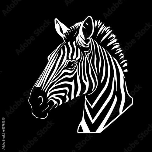 Monochrome vector illustration of a zebra head for logo  symbol  sticker  tattoo t-shirt design  simple flat design on a black background