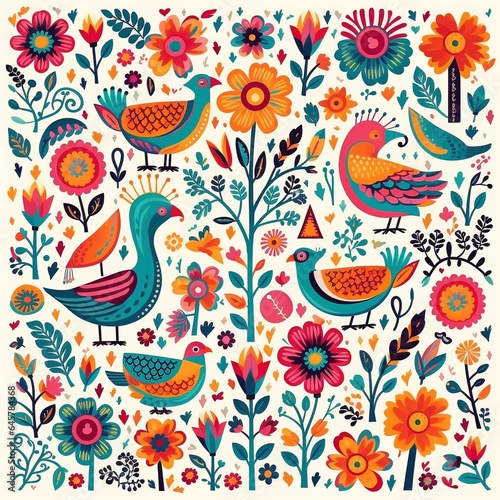 Colorful cartoon floral collection with leaves and  flowers 