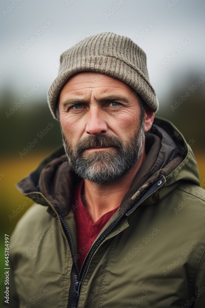 Candid close up outdoor portrait of an average looking modern middle-aged woodworker - craftsman 