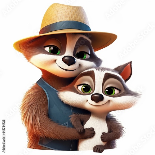 Cute baby raccoon with dad clipart 