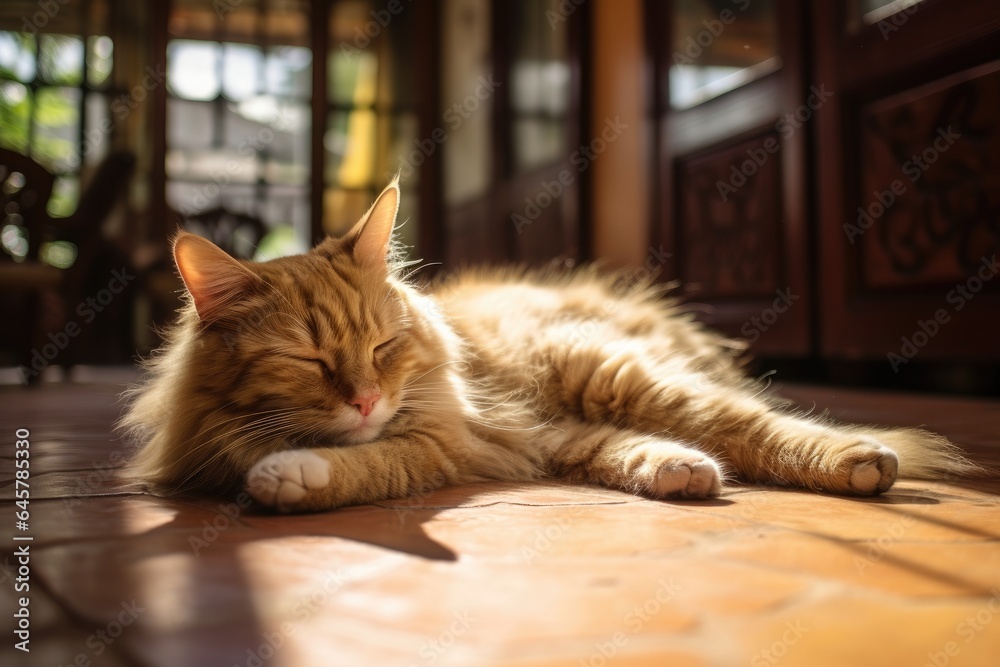 Sleepy Cat Sunbathing in Bliss