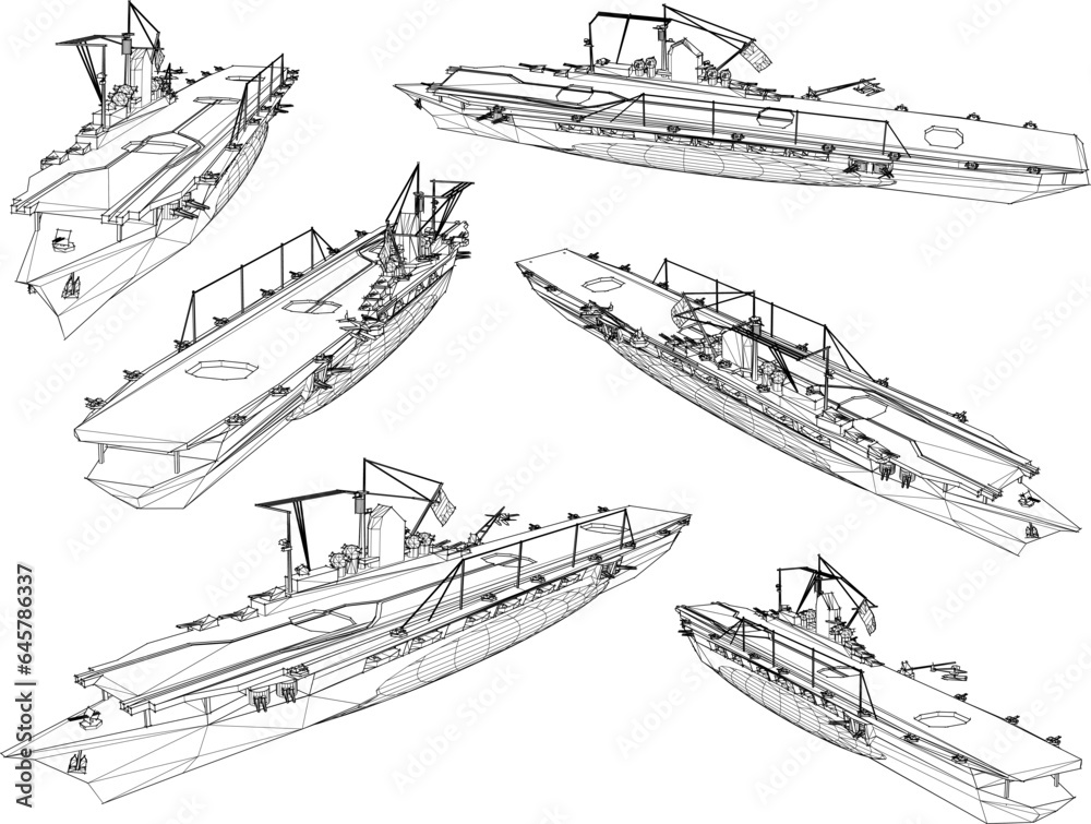 Vector sketch illustration of carrier battleship design for naval battle