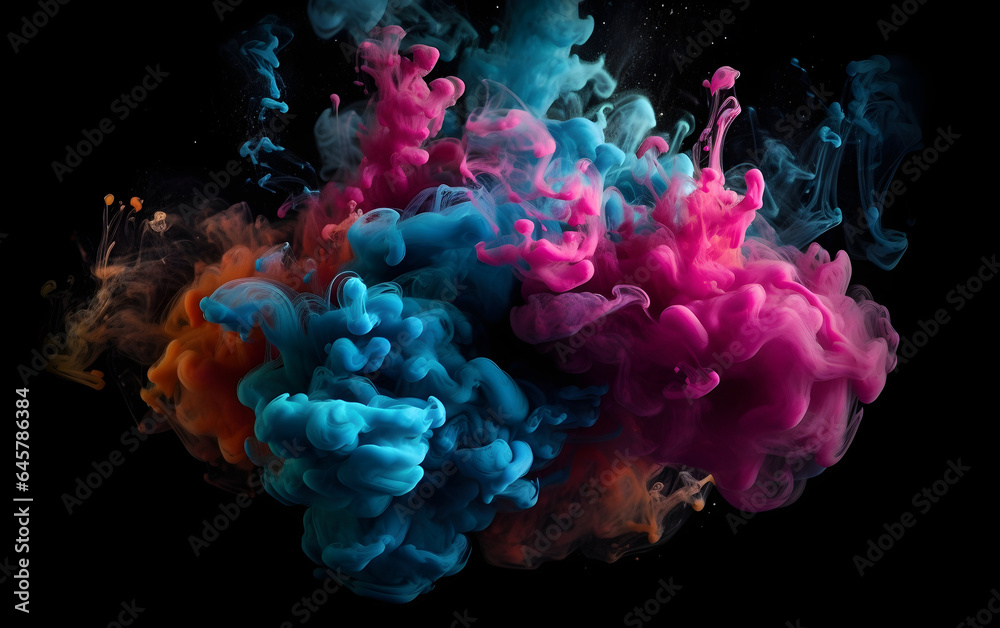 Obraz premium Burst of pink and blue fluid splashes, Generative AI