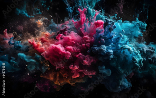 Burst of blue and pink colors, paint and ink explosion, Generative AI