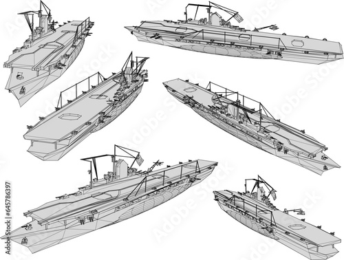 Vector sketch illustration of carrier battleship design for naval battle