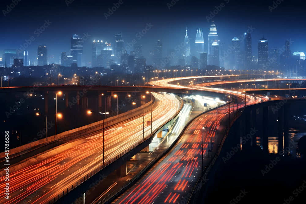 Traffic on the highway at night with beautiful lights Traffic on the highway at night with beautiful lights