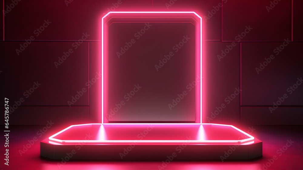 Technological Studio Background with Neon Panels in ruby Colors. Futuristic Podium for Product Presentation
Technological Studio Background with Neon Panels in ruby Colors. Futuristic Podium for Product Presentation