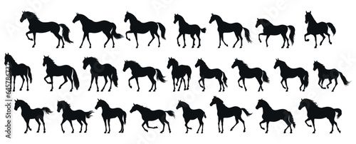 set of silhouettes of horse. horses standing. isolated on transparent background. eps 10