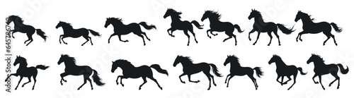 set of silhouettes of horse. horses running. isolated on transparent background. eps 10