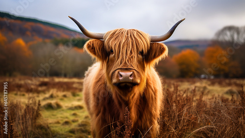 highland cow with horns photo