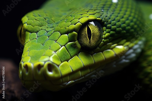 Close up view of a dangerous green snake, Green viper snake.