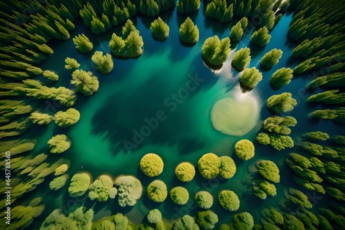 Lake and forest top view