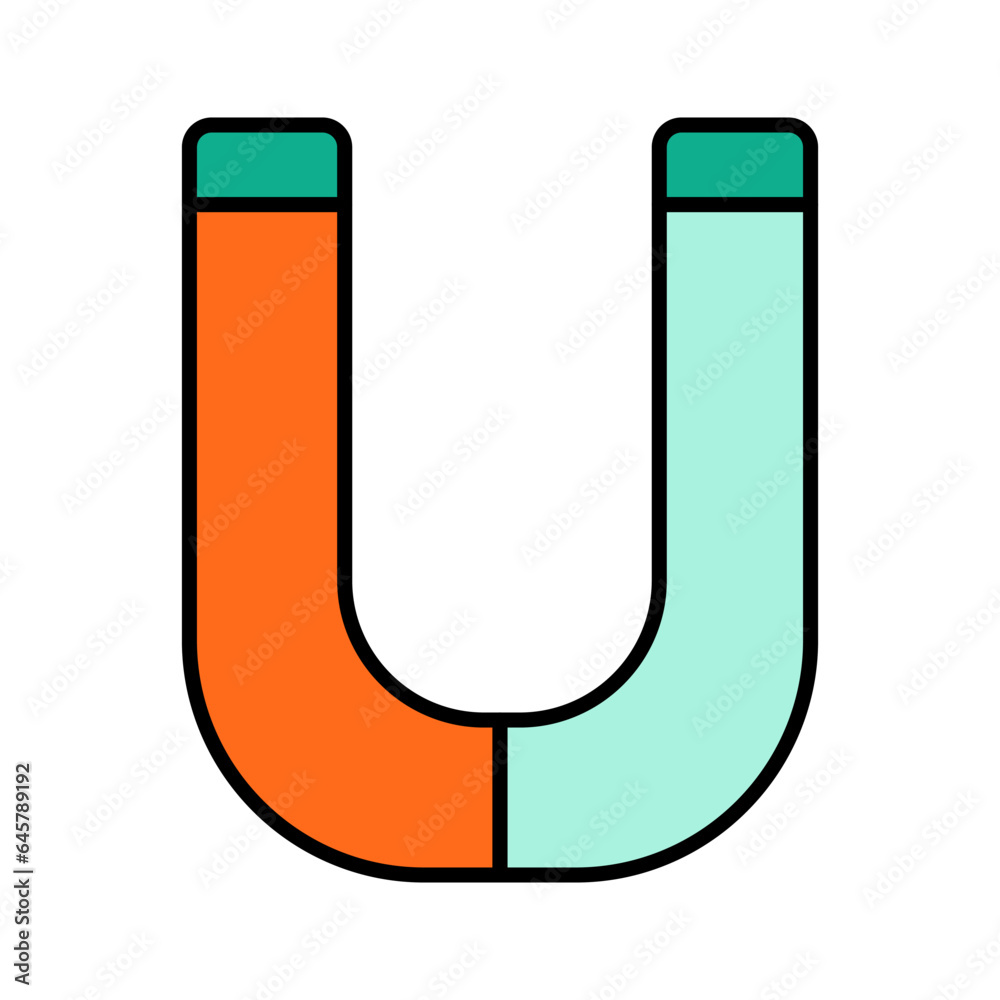 Science school magnet horseshoe icon. Physical education laboratory cartoon equipment. Bold bright electromagnetic power experiment. Vector illustration isolated on white. Science school magnet horseshoe icon. Physical education laboratory cartoon equipment. Bold bright electromagnetic power experiment. Vector illustration isolated on white.