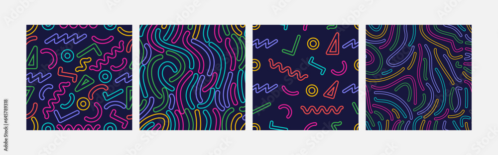 Obraz premium Collection of abstract background seamless pattern 90s style vector design, design can be for t-shirts, wrapping paper, printing needs