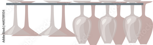 Glassware hanging. Cartoon dishware. Cocktail drink glasses