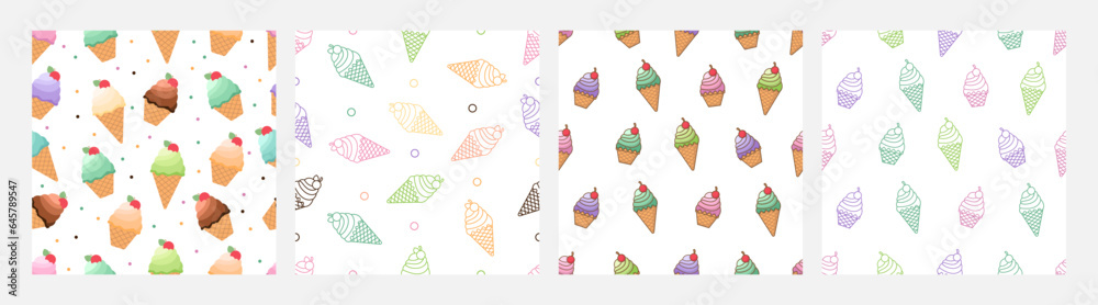Collection of ice cream seamless pattern vector, design can be for t-shirts, wrapping paper, printing needs Collection of ice cream seamless pattern vector, design can be for t-shirts, wrapping paper, printing needs