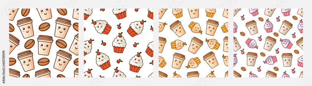 Coffee and cupcake seamless pattern vector design, design can be for t-shirts, wrapping paper, printing needs Coffee and cupcake seamless pattern vector design, design can be for t-shirts, wrapping paper, printing needs
