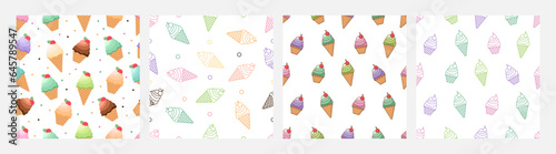 Collection of ice cream seamless pattern vector, design can be for t-shirts, wrapping paper, printing needs