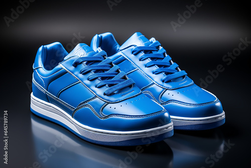 A pair of blue trainers product photography