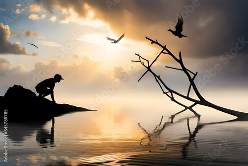 silhouette of a person on the beach