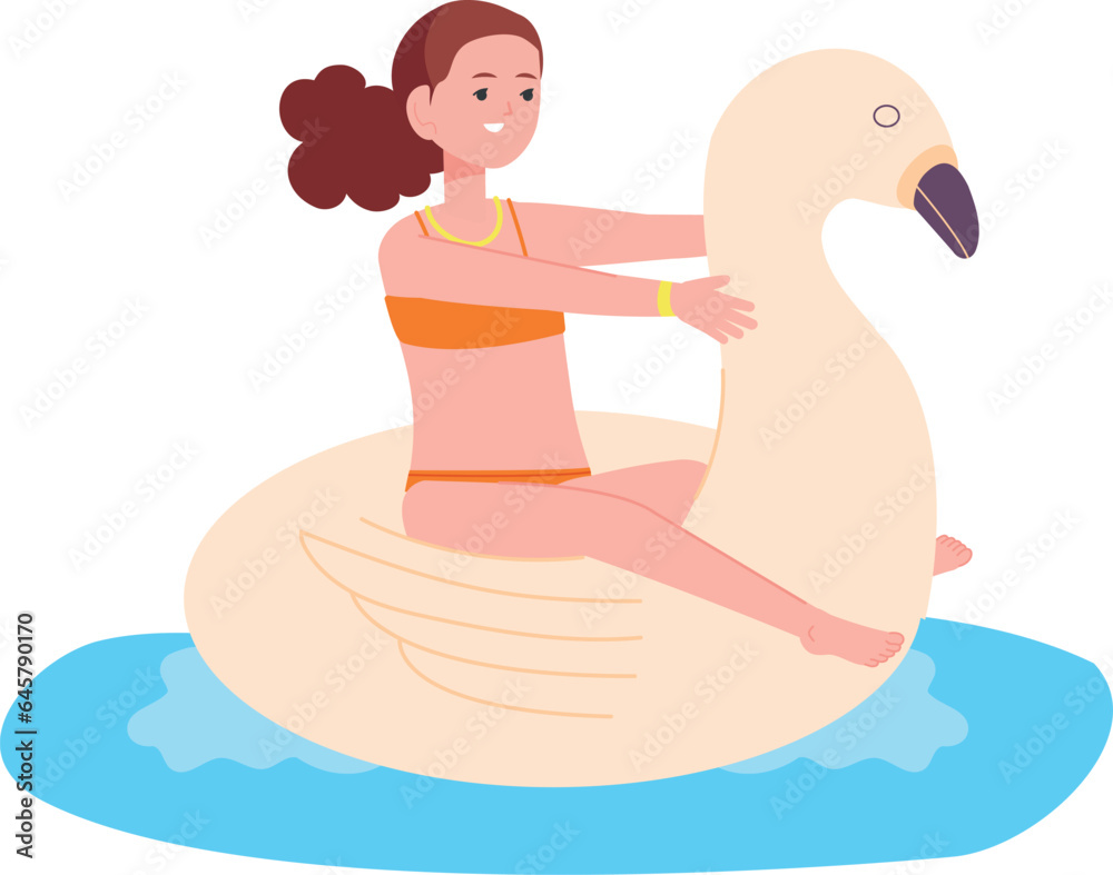 Summer kid fun swim in water with inflatable ring