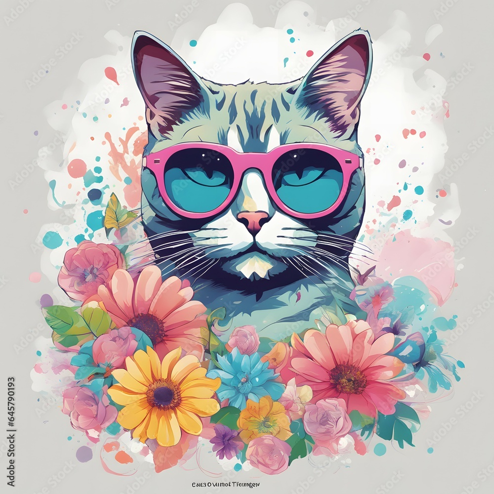 Cat With Flower Graphic Design